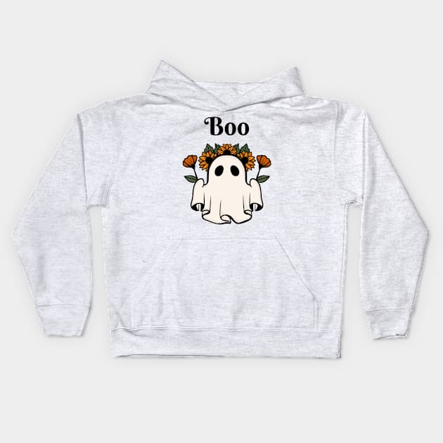 Cute ghost with flowers for Halloween Kids Hoodie by kuallidesigns